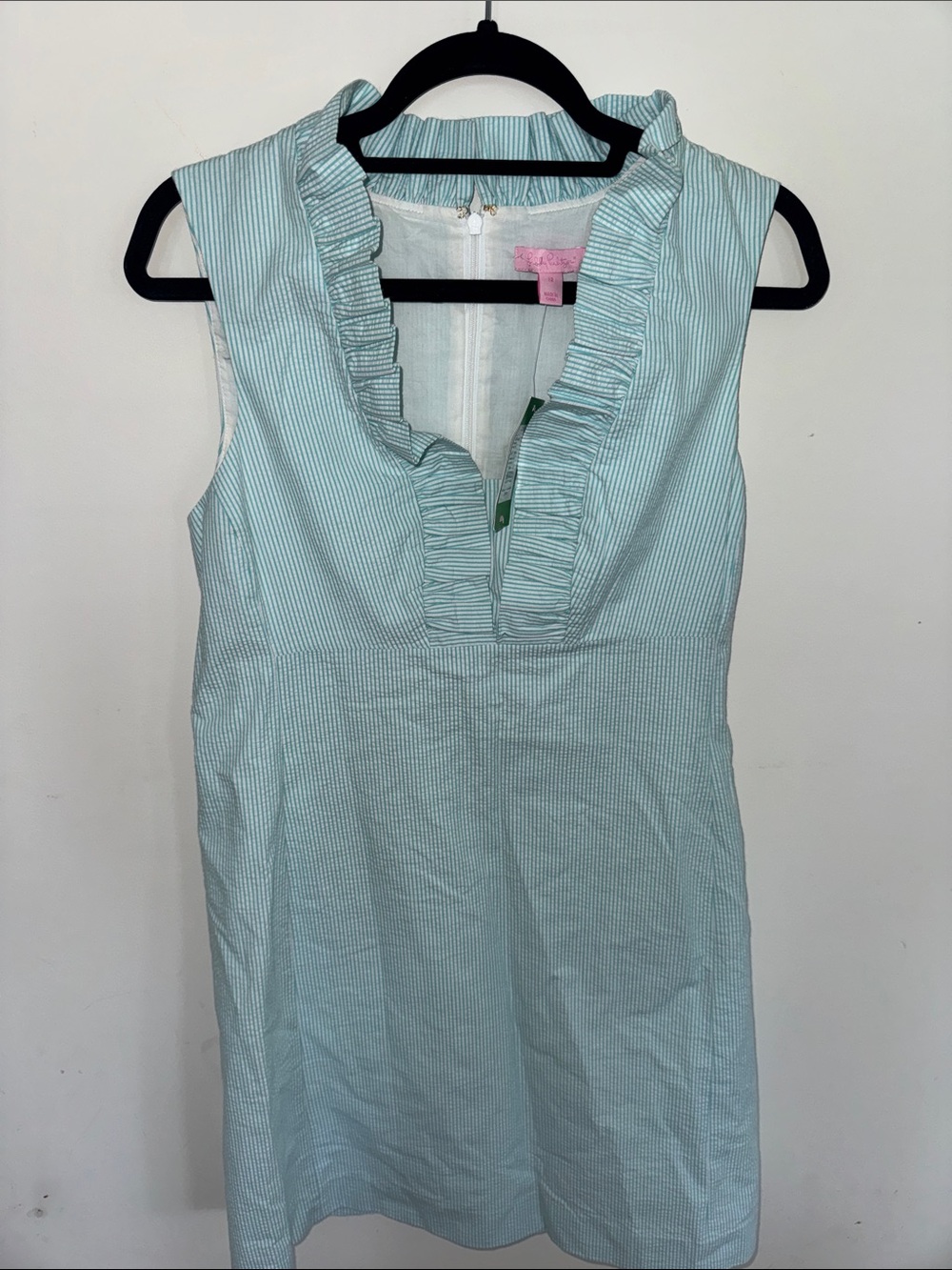 Lilly Pulitzer Light Blue & White Seersucker Ruffle Midi Dress